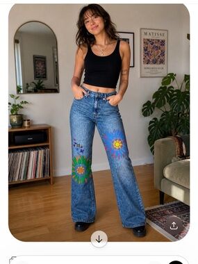 HAND PAINTED art work Re-imagined Hudson Jeans Flared Jeans